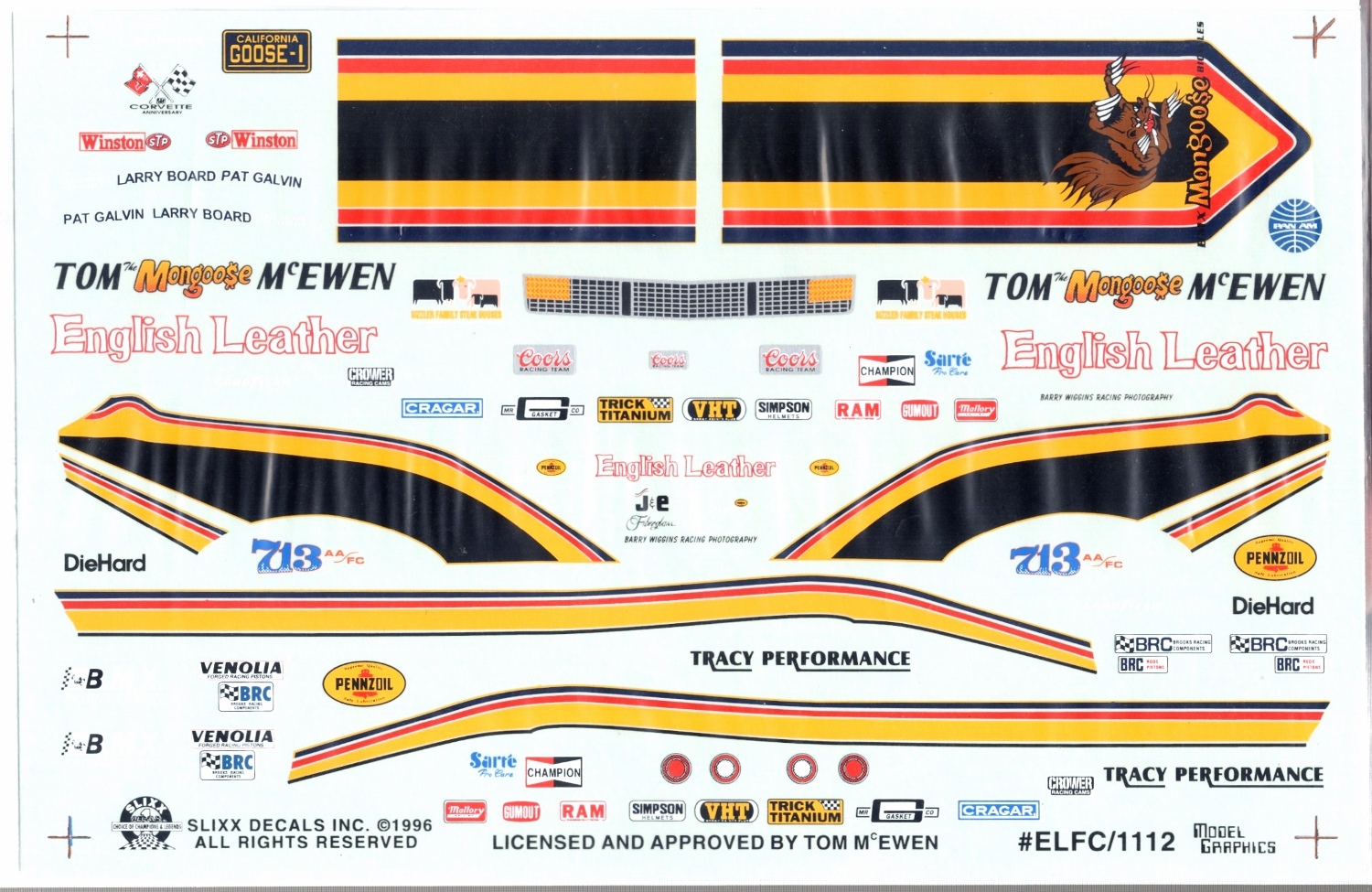 Slixx Decals Tom Mcewen English Leather Chevy Corvette Funny Car Spotlight Hobbies 5517